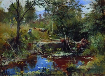 Iván Ivánovich Shishkin Painting - paisaje con puente Ivan Ivanovich
